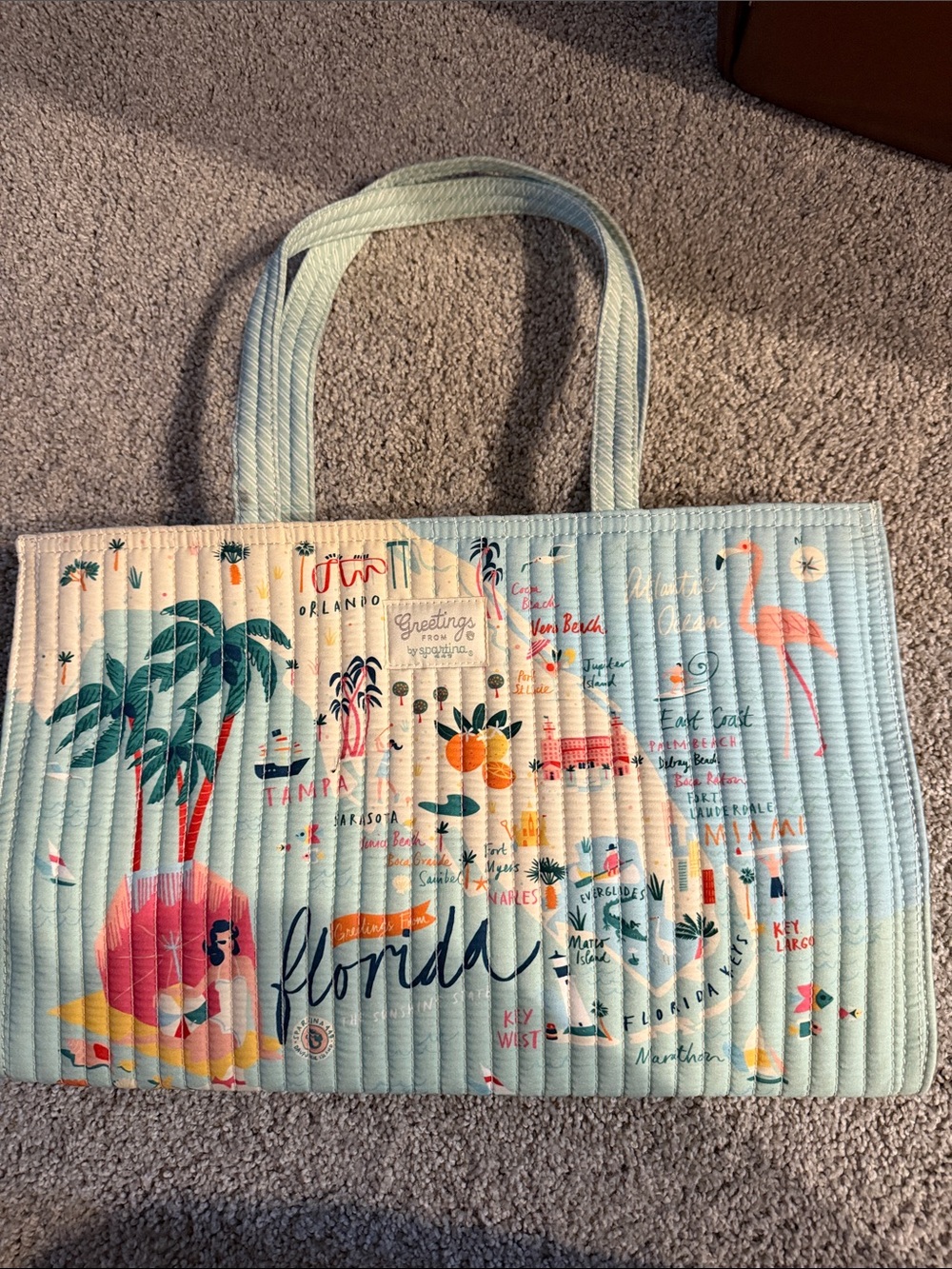 Spartina 449 Light Blue Quilted Florida Map Tote